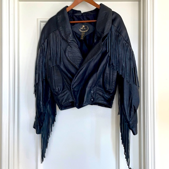 Vintage Fringe Black Leather Jacket - Picture 2 of 9